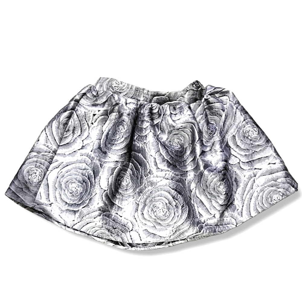 Halabaloo Girl's Rose Embroidered Silver Metallic Full Party Skirt, Size 6X NWOT